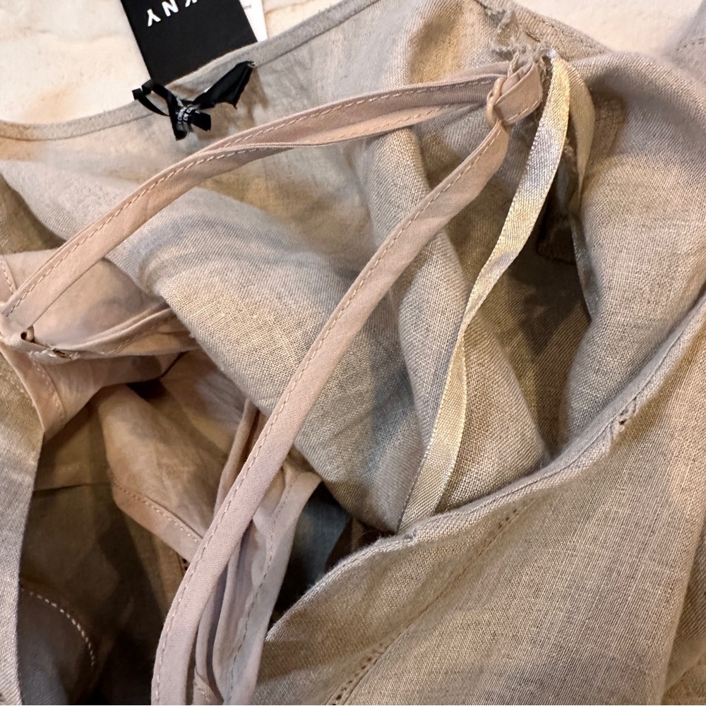 New DKNY 100% Linen Tee Kaftan Shirt Dress Lined Pockets Beige‎ Tan Sz Large - Picture 6 of 15